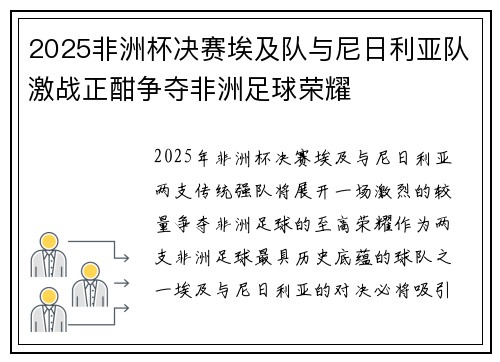 2025非洲杯决赛埃及队与尼日利亚队激战正酣争夺非洲足球荣耀