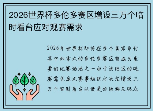 2026世界杯多伦多赛区增设三万个临时看台应对观赛需求